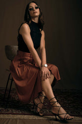 Front Slit Midi Skirt- Brown